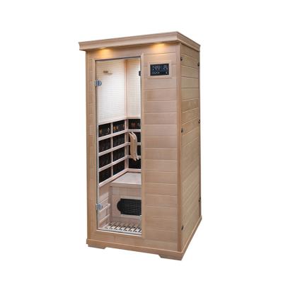 China Premium 1 Person Computer Control Panel Far Infrared Dry Steam Sauna Room Wooden Handle Room Sauna Room for sale