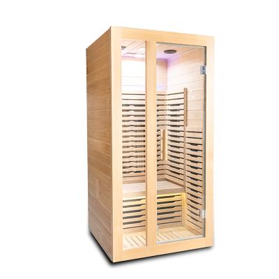 China Indoor Large Sauna Computer Control Panel Wooden Simple Equipment Carbon Crystal Sauna Room for sale