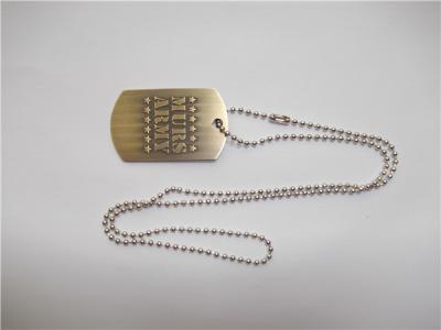 China Antique brass plated alloy dog tag with chain,promotional novelty metal dog tag with text, for sale