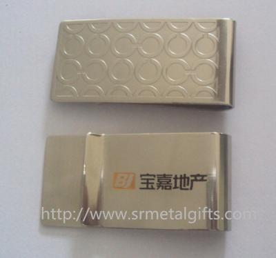 China Premium quality stainless steel money clip with etched logo design for branding promotion, for sale