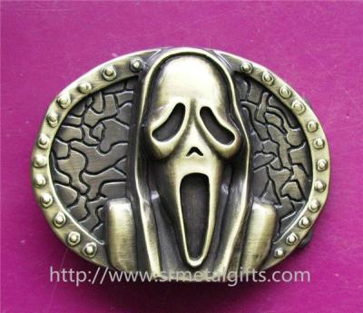 China Halloween ghost design metal belt buckle,antique brass plated Hallowmas gift, zinc alloy, for sale