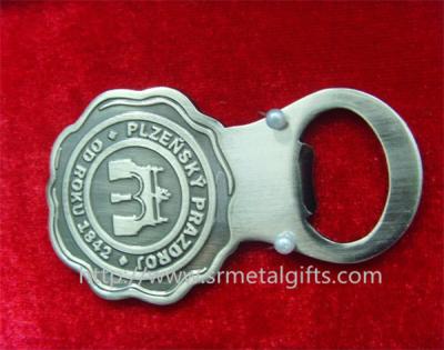 China Antique pewter metal bottle opener with engraved logo design, for sale