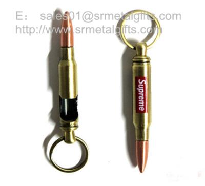 China Imprinted bullet beer opener key tags, bespoke bullet bottle can opener key ring, for sale