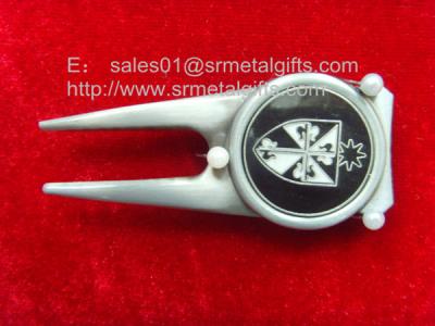 China Promotional golf pitch fork with magnet ball marker set with brand logo, for sale