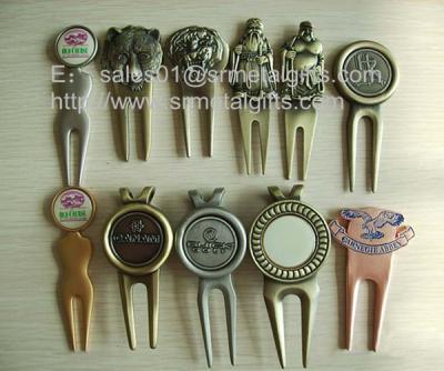 China China metal golf divot tool factory for custom metal golf pitchfork with ball marker set, for sale