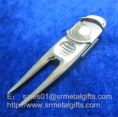 China Custom metal golf pitch fork repair tools wholesale, tailor made golf divot repair tools, for sale