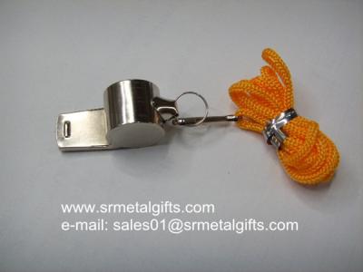 China Metal whistle in stocks, cheap metal whistle with rope lanyard for sale