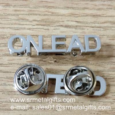 China Monogram lettering silver emblem pins, metal monogram lapel pins, for sale