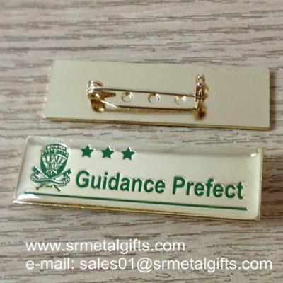 China Engraved monogram letters collar lapel pin with safety pin, for sale