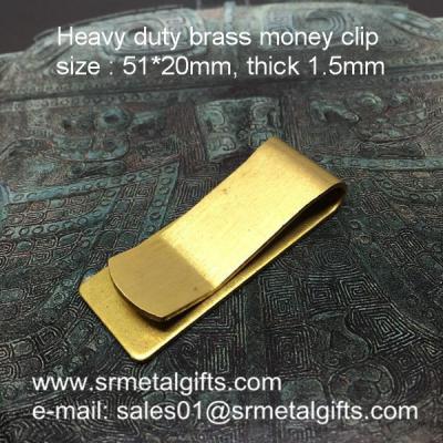 China Vintage brush brass money clips, heavy duty 1.5mm thick brass money clip wallet for sale