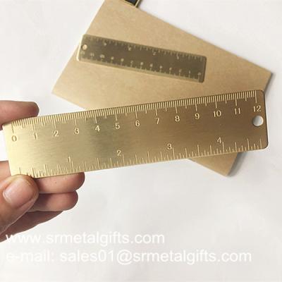 China Satin brush brass bookmark ruler, OEM brushed brass mini ruler bookmarks for sale