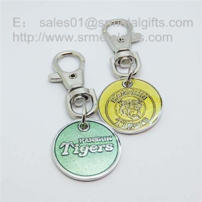 China Supermarket shopping cart chip, enamel trolley token coin keychains China factory for sale