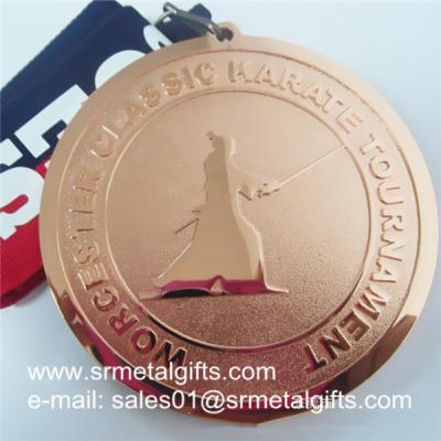 China Bronze Engraved Metal V neck ribbon medal, Customize your metal medals now for sale