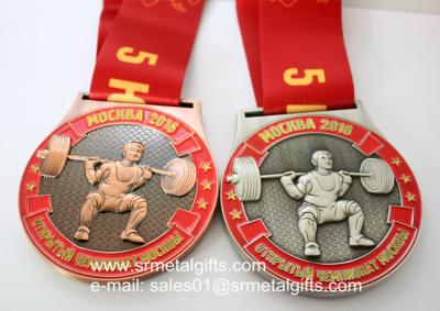 China 3D metal weight-lifter sport medals, custom made tournament medals wholesale for sale