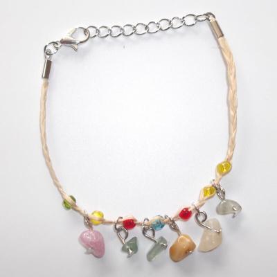 China Multicolor Semi-gemstone Charms Bracelet Waxed Cotton Cord Adjustable 7.8