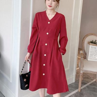 China 2021 Breathable Hot Selling Plus Size Long Sleeve Tassel Midi Dress Casual Puffy V-Neck Sleeve Women's Clothing for sale