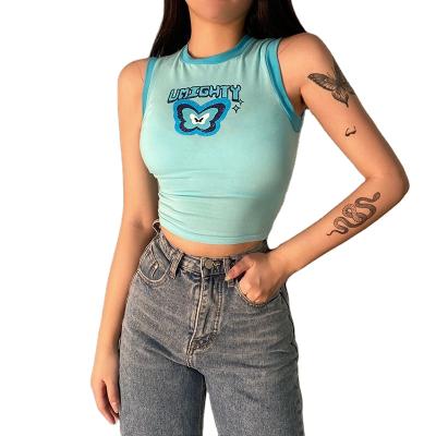 China 2021 Summer Women Clothing Fashion Tank Tops Letter Printing T-shirts Blue Print Crop Top QUICK DRY for sale