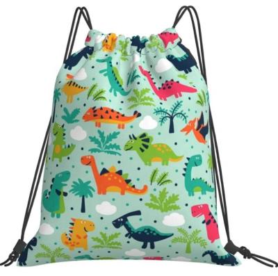 China Gift Bag Dinosaur Gym Drawstring Bags Waterproof Sport Suction String Back Strap Backpack Bag For Women Men for sale