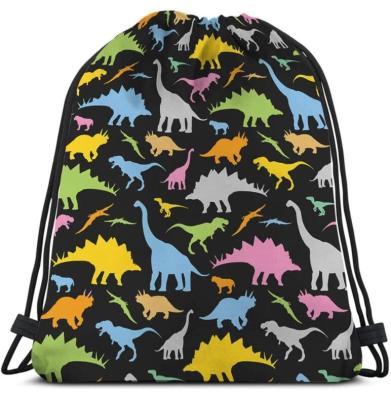 China Cute Prehistoric Colorful Animal Drawstring Bag Sports Gym Bag Dinosaurs Cool Wild Cartoon Drawstring Backpack Bag Gift Bag for sale