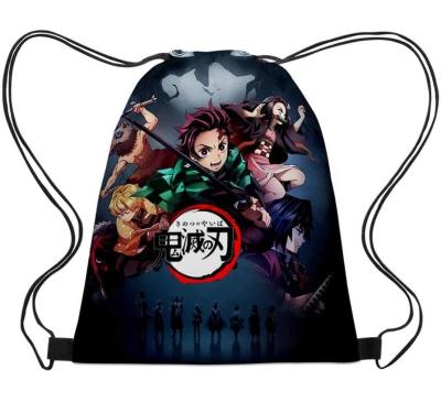 China Gift Bag Demon Slayer Theme Pattern Drawstring Canvas Bag Black Drawstring Gym Movement Backpack for sale