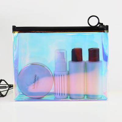 China Security Transparent Custom Printed Clear Brand Logo PVC Laser Hologram Plastic Slider Zipper Bags For Cosmetic Zip Lock Pouch for sale