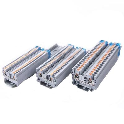 China Plastic/ Copper alloy Chinese Factory PA66 UK 2.5B Universal Installation Panel Mounted Feed Through Screw Cage DIN Rail Screw Electric Terminal Block for sale