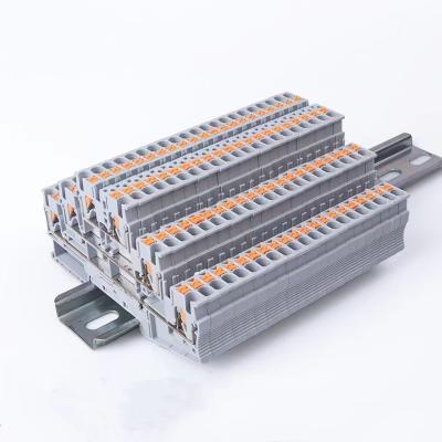 China Plastic/ Copper alloy Push In DIN Rail Terminal Blocl Push in Connection Feed Through DIN Rail Screwless  Terminal Block for sale