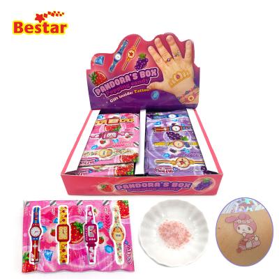 China Customized Natural Flavor Mix Kids Natural Popping Fruit Candy With Watch Tattoo Stickers for sale