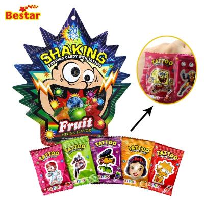 China Wholesale Normal Popping Candy With Tattoo Shaking Fruit Flavor Mix Popping Rock Candy for sale