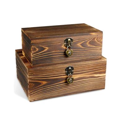 China Handmade Wholesale Custom Brown Wooden Crate Boxes Gift Set of 2 for sale