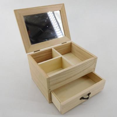 China China Double Layer Multi Compartment Jewelry Box Wood Compartment Box With Mirror for sale