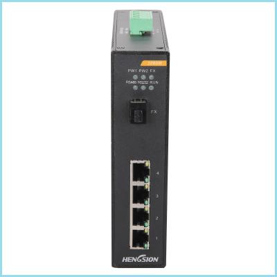 China IP40 fully managed switch 4 RJ45 Gigabit TX port + 1 gigabit fiber optic media converter for sale