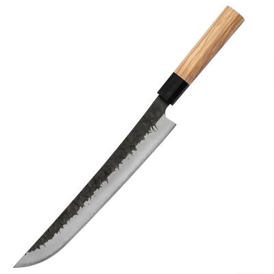 China Minimalist 10 Inch Fish Knife Hammered Steel Kitchen Knife With Olive Wood Handle for sale