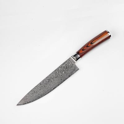 China Minimalist Vg10 8 Inch Big Tender Hand Forged Damascus Santoku Kitchen Knife Sand Blasting Kitchen Knife for sale