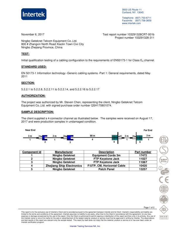 ETL - Ningbo Geteknet Telecom Equipment Co., Ltd.