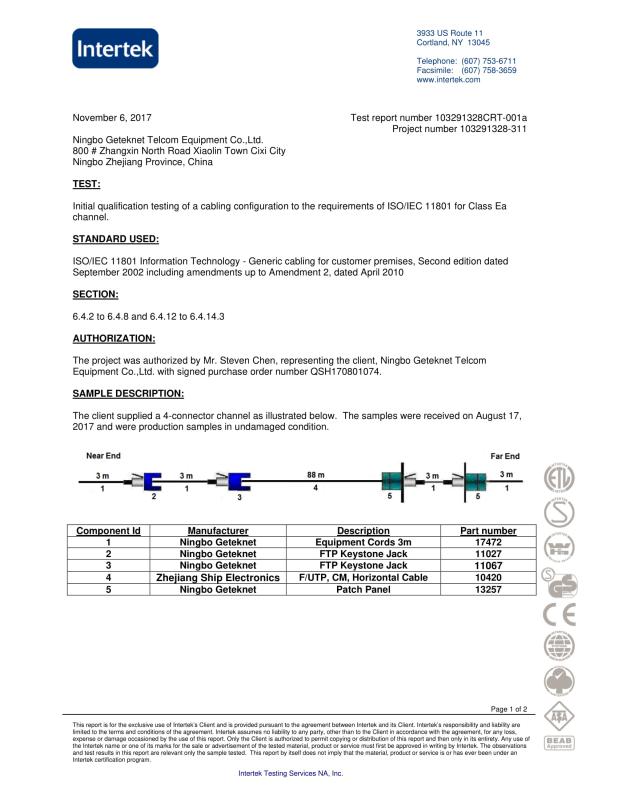 ETL - Ningbo Geteknet Telecom Equipment Co., Ltd.