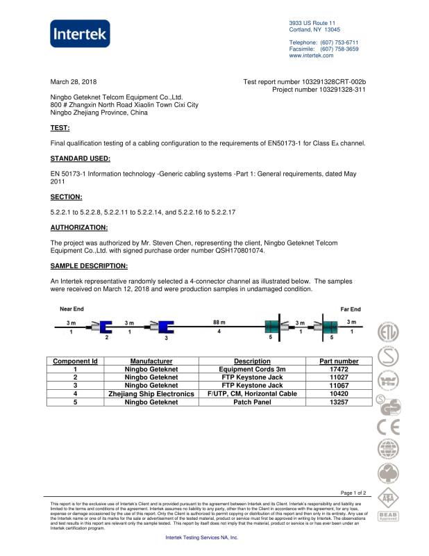 ETL - Ningbo Geteknet Telecom Equipment Co., Ltd.