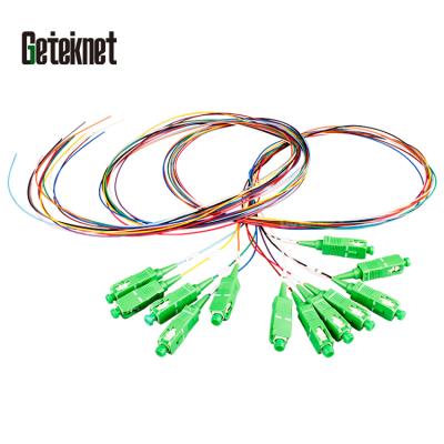 China FTTH FTTB FTTX 12 core sx pigtail FTTH FTTB FTTX 12 core SM fiber optic pigtail 9/125 color patch cord fiber braid for sale