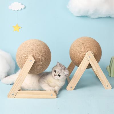 China Popular Viable Solid Wood Pet Cat Toy Cat Scratching Rope Durable Sisal Ball Claw Toy Climbing Grinding Cat Dropshipping for sale