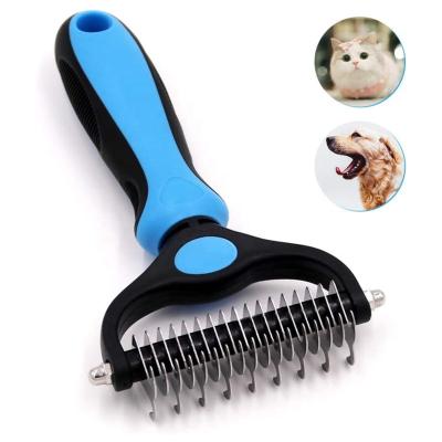 China Viable Hot Styles On Pet Hair Removal Comb Double Sided Blades Fur Dematting Trimmer Deshedding Brush Grooming Tool dropshipping for sale