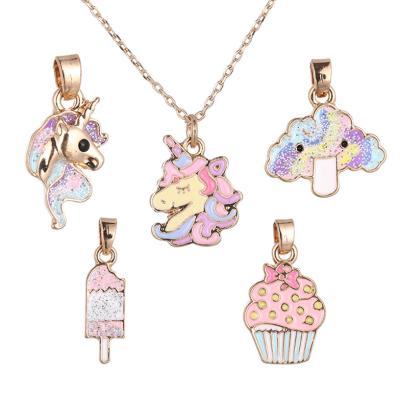 China JOJO Hot Sale Fashion Cute Oil Drop Cartoon Unicorn Handmade Baby Girls Necklace Jewelry Set For Children for sale