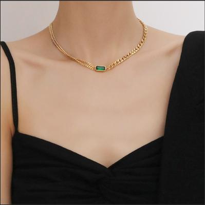 China JOJO Fashion Gold Plated Brass Stone Green FASHIONABLE Thick Cuban Choker Chain Necklace Pendant Jewelry For Women Girls for sale