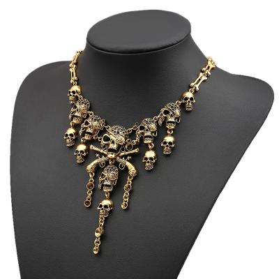 China JOJO Fashion Exaggerated Vintage Punk Halloween Skeleton Skull Tassel Choker Necklace For Women for sale