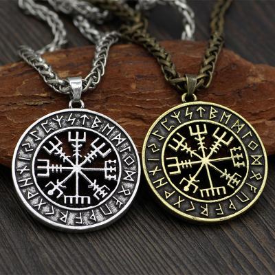 China JOJO Fashion Vintage Metal Pagan Amulet Viking Futhark Rune Compass Pendant Necklace for Men for sale