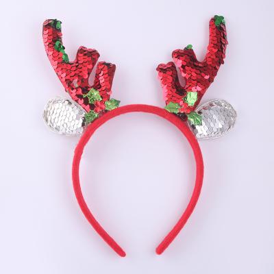 China Custom Design Red NEW Fashion Gift JOJO 2020 Christmas Reindeer Sequin Girls Arete Design Kids Hair Clasp Hair Hoop for sale