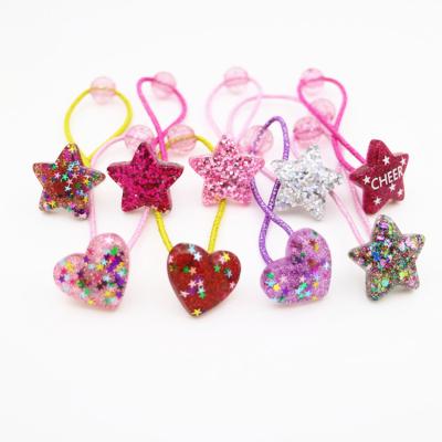 China JOJO Wholesale Custom Lucency Glitter Star Heart Charm Elastic Hair Band Hair Ring Para El Cabello Promotion Gift for sale