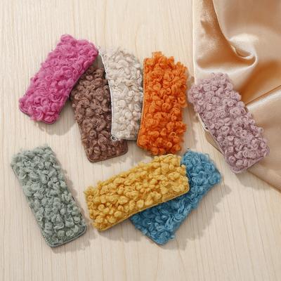 China JOJO Wholesale Custom Fashion Cute Promotion Gift Pure Color Plush Crochet Girls Children Hair Clips and Pins for sale