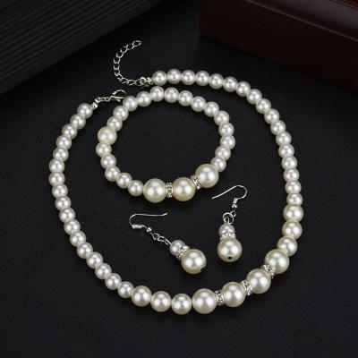 China JOJO Fashion Amazon Hot Sale TRENDY 3 Piece/Set Pearl Necklace Bracelet Earring Women Wedding Jewelry Set for sale