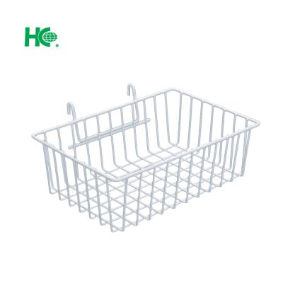 China Shop Rectangular Metal Wire Grid Wall Basket With Hooks for sale