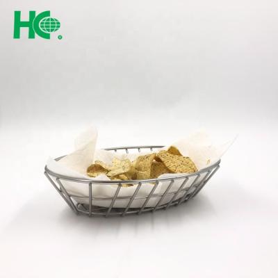 China Sustainable Fast Food Restaurant Oval Metal Bread Serving Basket for sale